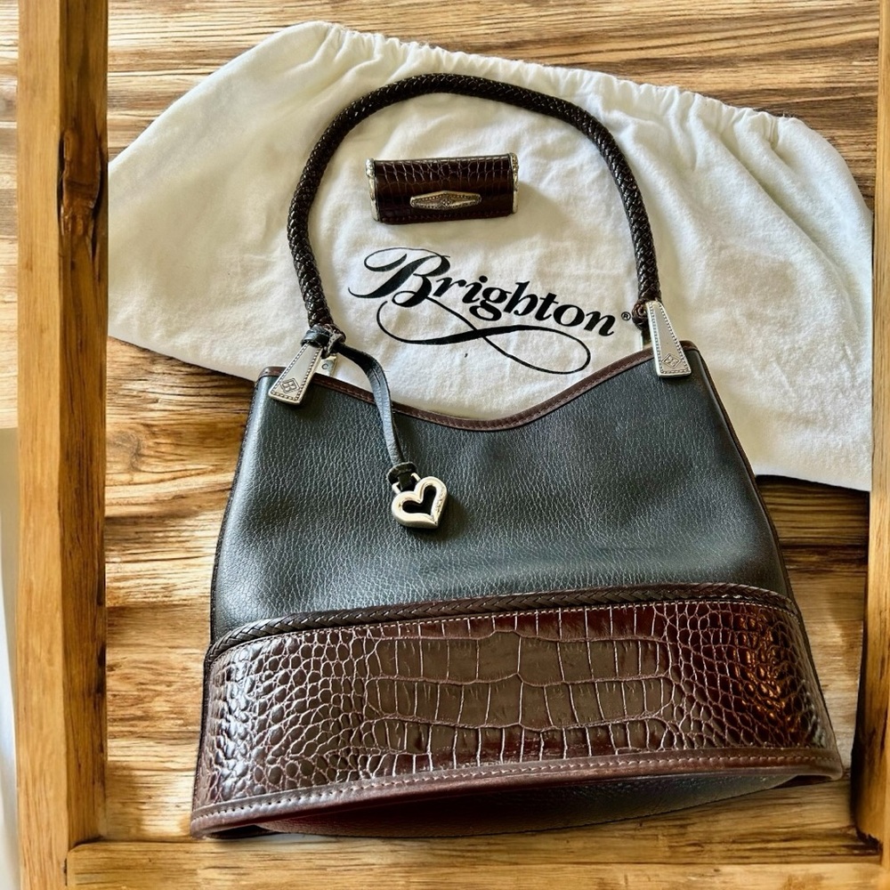 Brighton Black & Brown Leather Shoulder Bag Including Lipstick Case & Dust Bag - Picture 10 of 10